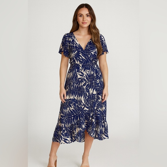 Kindred Anthropologie Blue Fern Leaf Maxi Dress Boho Resortwear Tropical Medium - Picture 1 of 9